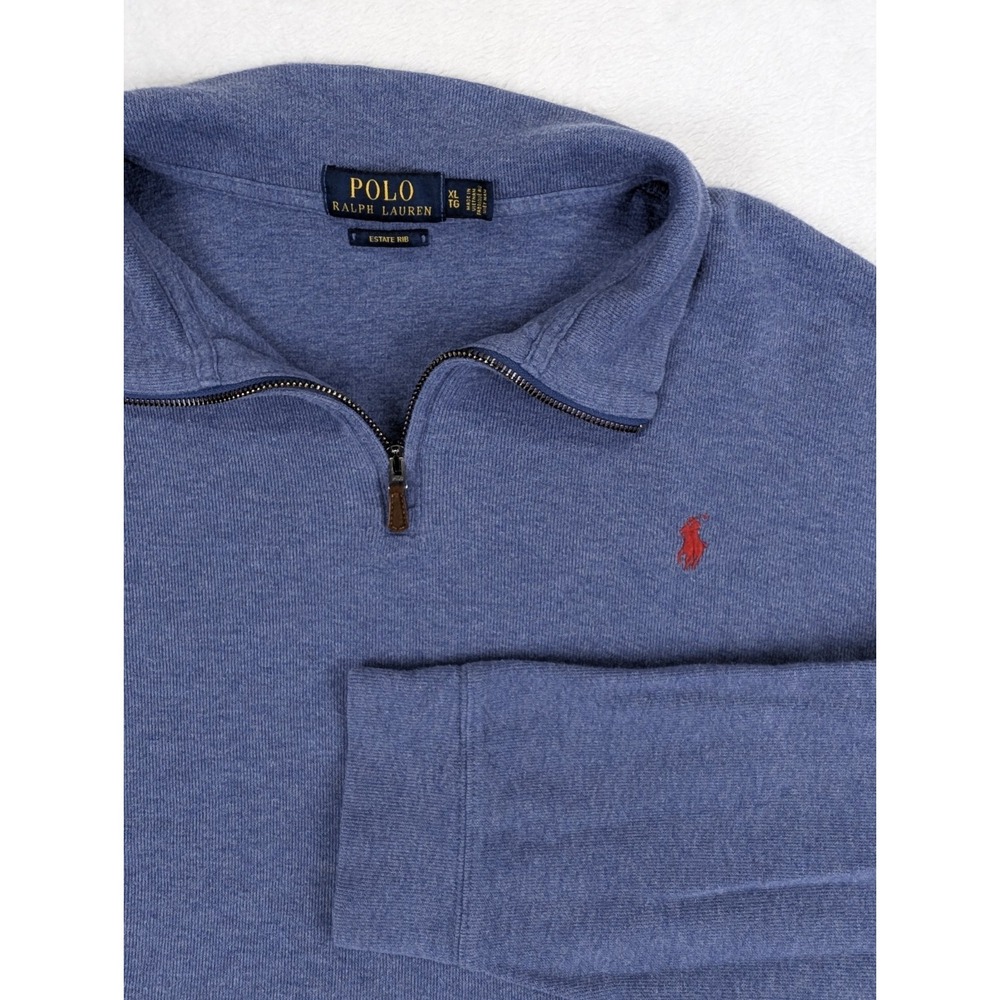 Polo Ralph Lauren Estate Rib 1/4 Zip Men XL Blue Knit Sweatshirt Preppy Dad